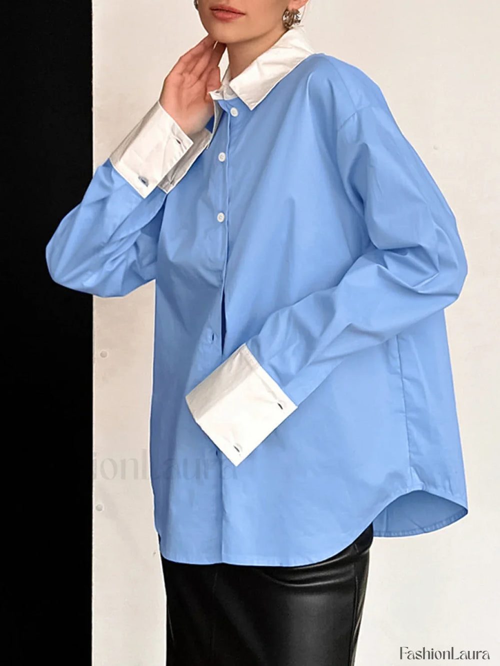 Patchwork Collar Graceful & Cuff Shirt Shirts