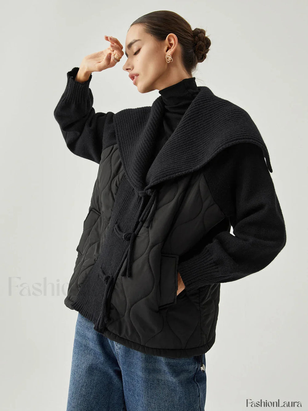 Patchwork Collared Graceful Geometric Winter Coat Winter Coats
