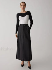 Patchwork Contrast Graceful Crew Neck Sweater Sweaters L