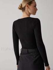 Patchwork Contrast Graceful Crew Neck Sweater Sweaters L