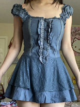 Patchwork Lace Tiered Strap Mini Dress Blue / S Mini Dresses