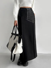 Patchwork Leather High Trendy Waist Maxi Skirt Black / XS Skirts