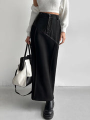 Patchwork Leather High Trendy Waist Maxi Skirt Skirts