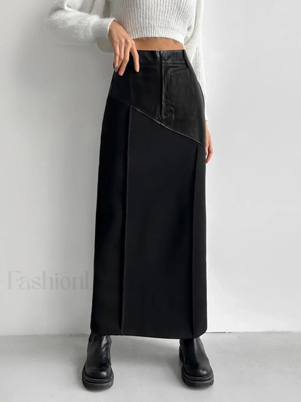 Patchwork Leather High Trendy Waist Maxi Skirt Skirts