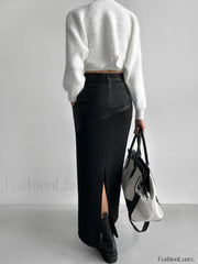 Patchwork Leather High Trendy Waist Maxi Skirt Skirts