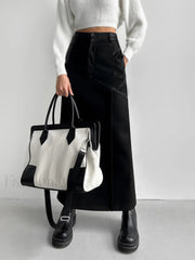 Patchwork Leather High Trendy Waist Maxi Skirt Skirts