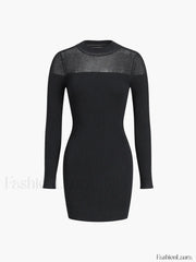 Patchwork Long Sleeve Trendy Short Sweater Dress Black / S Sweaters L