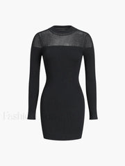 Patchwork Long Sleeve Trendy Short Sweater Dress Black / S Sweaters L