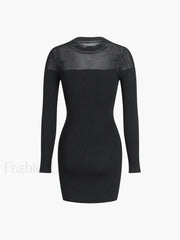 Patchwork Long Sleeve Trendy Short Sweater Dress Sweaters L