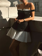 Patchwork Off Shoulder Pleated Mini Dress Black / XS Dresses