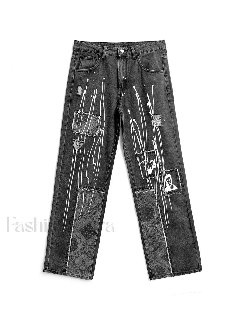 Patchwork Paisley Print Boyfriend Jeans Boyfriend Jeans