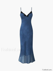 Patchwork V Neck Trendy Cami Midi Dress Dresses