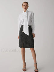 Pearl Button Graceful Split Midi Skirt Skirts