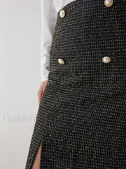 Pearl Button Graceful Split Midi Skirt Skirts