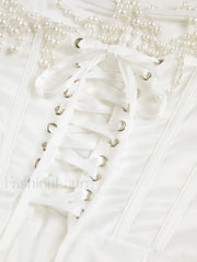 Pearl Decor Graceful Strapless Midi Dress Dresses