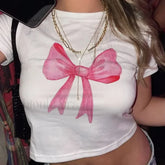 Pink Bow Tie T Shirt white / XS
