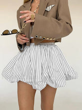 Pinstripe Elastic Waist Bubble Skirt White / XS Skirts