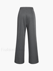 Pinstripe Pleated Wide Trendy Leg Dress Pants Pants