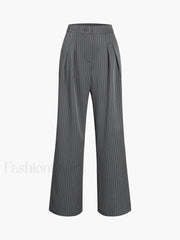 Pinstripe Pleated Wide Trendy Leg Dress Pants Grey / XS Pants