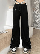 Piping Detail Strappy Waist Baggy Sweatpants Black / S Pants
