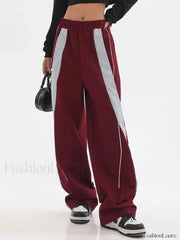 Piping Patchwork Baggy Sweatpants Wide Leg Pants