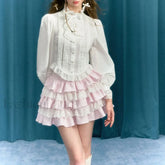 Plaid Lace Patchwork Skirt Pink / S