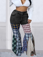 Plaid Patchwork Denim Jeans Jeans