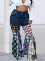 Plaid Patchwork Denim Jeans Jeans