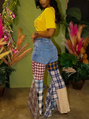 Plaid Patchwork Denim Jeans Jeans