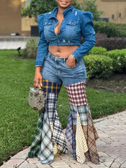 Plaid Patchwork Denim Jeans Jeans
