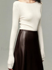 Pleated Faux Graceful Leather Midi Skirt Skirts