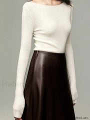 Pleated Faux Graceful Leather Midi Skirt Skirts