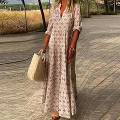 Pleated Floral Maxi Boho Dress 01 Pink / S