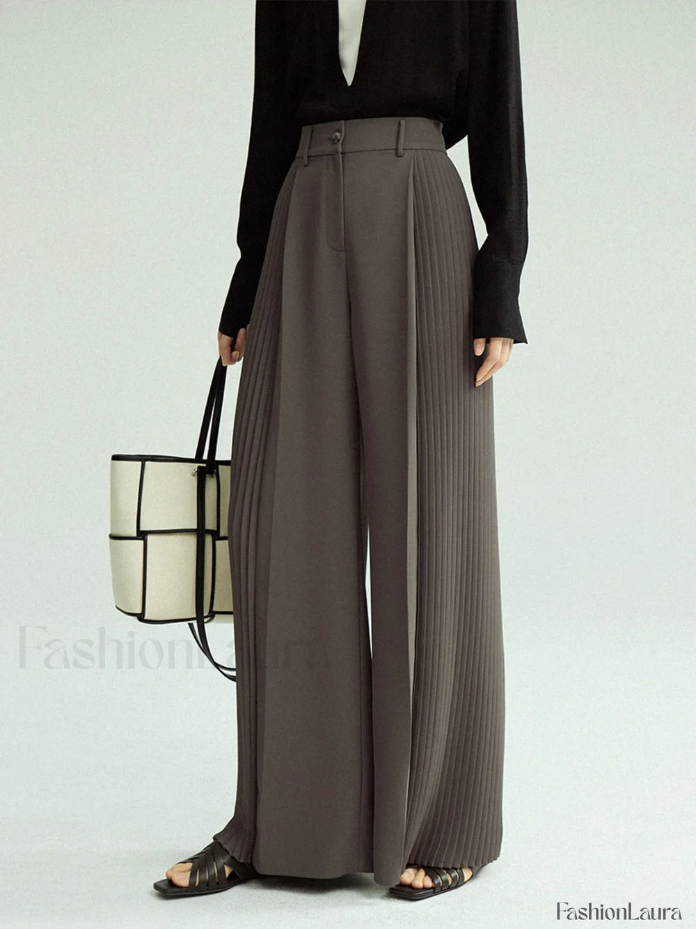 Pleated Wide Leg Trendy Pants Without Belt Pants