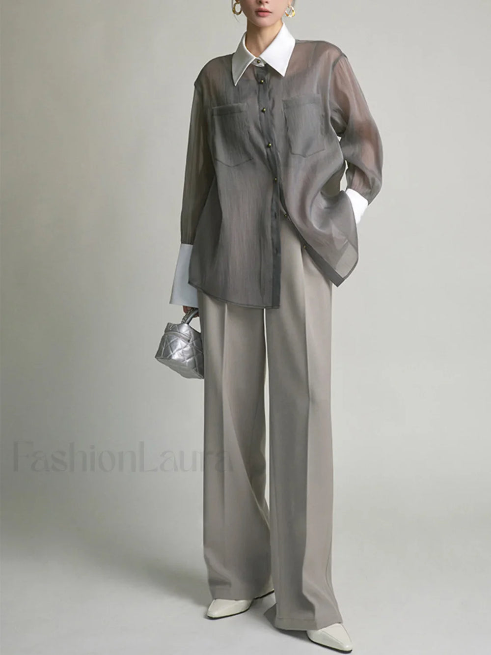 Pocket Straight Graceful Leg Split Pants Pants