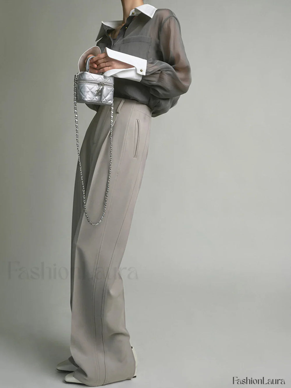 Pocket Straight Graceful Leg Split Pants Pants