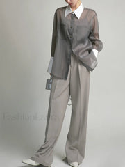 Pocket Straight Graceful Leg Split Pants Pants