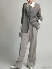 Pocket Straight Graceful Leg Split Pants Pants