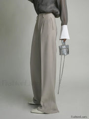 Pocket Straight Graceful Leg Split Pants Light Grey / XS Pants