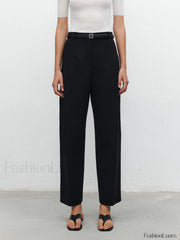 Pocket Straight Leg Trendy Pants Without Belt Black / XS Pants