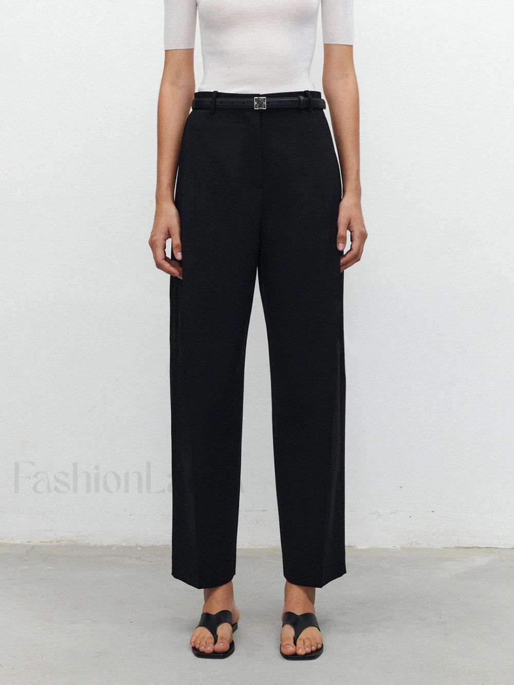 Pocket Straight Leg Trendy Pants Without Belt Black / XS Pants
