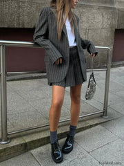 Pocket Stripe Graceful Collar Blazer Blazers