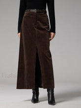 Pockets Corduroy Graceful Slit Maxi Skirt Brown / XS Skirts