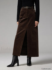 Pockets Corduroy Graceful Slit Maxi Skirt Skirts
