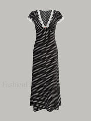 Polka Dot Lace Trim Dress Black / XS Dresses