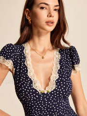 Polka Dot Lace Trim Dress Dresses