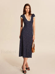 Polka Dot Lace Trim Dress Dresses