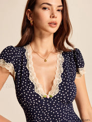 Polka Dot Lace Trim Dress Dresses