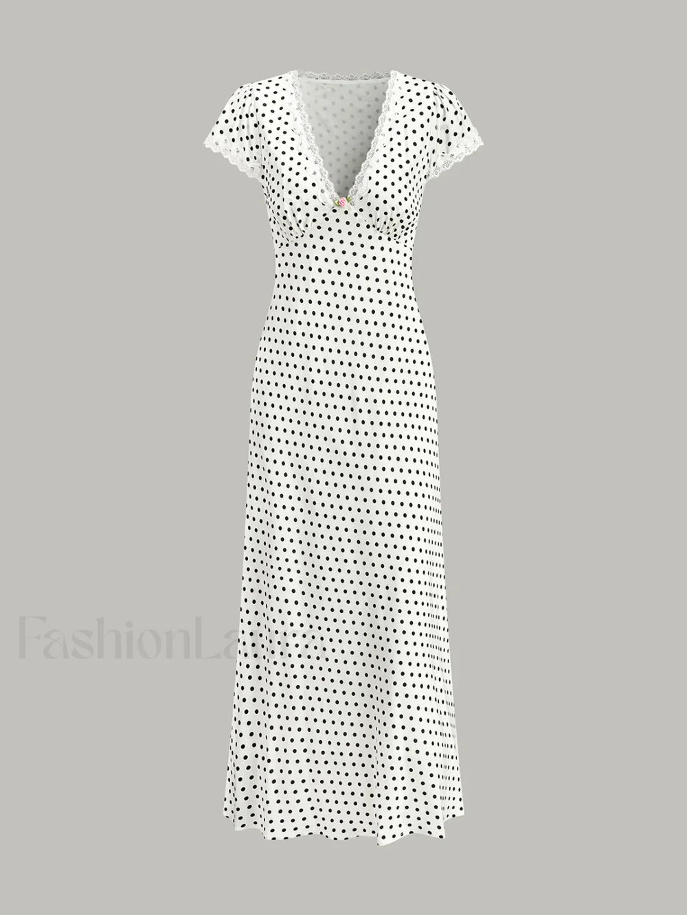 Polka Dot Lace Trim Dress White / XS Dresses