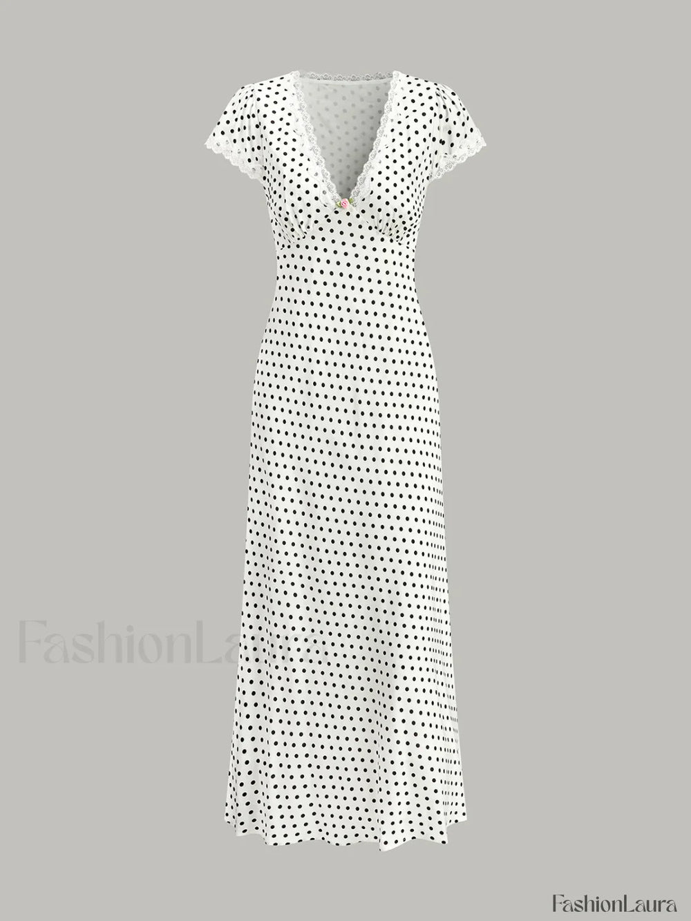Polka Dot Lace Trim Dress White / XS Dresses